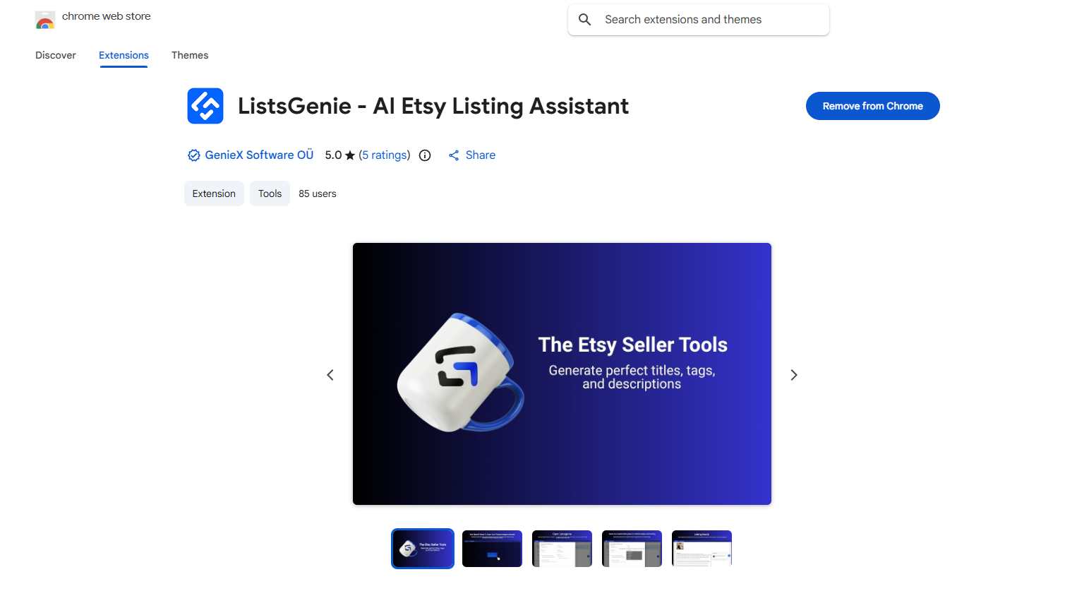 Adding the ListsGenie extension from the Chrome Web Store