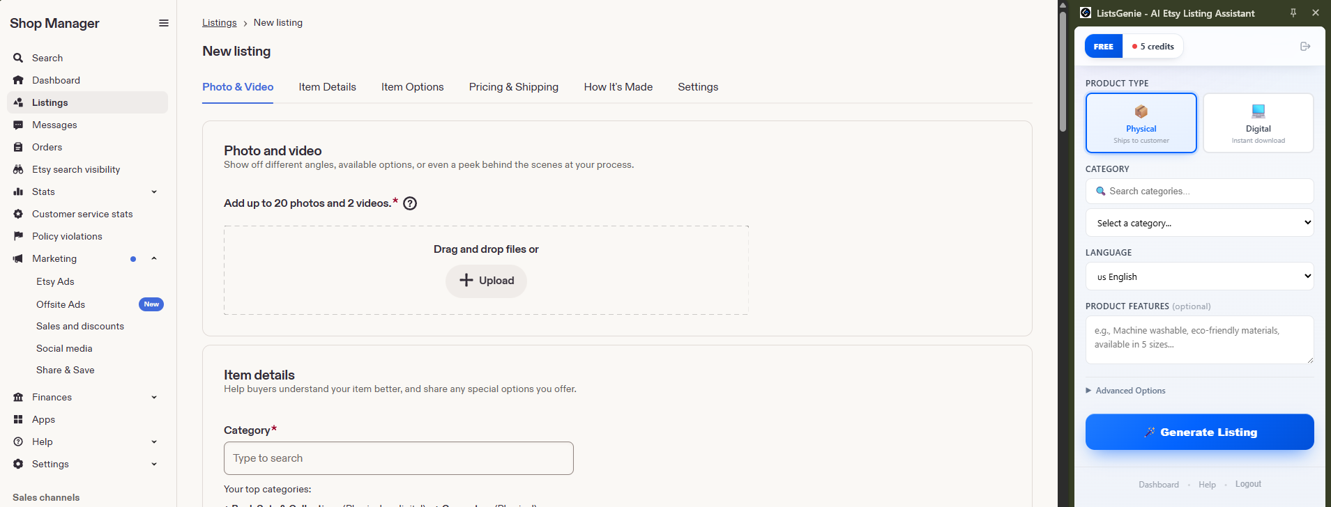 Pinning ListsGenie and opening the side panel