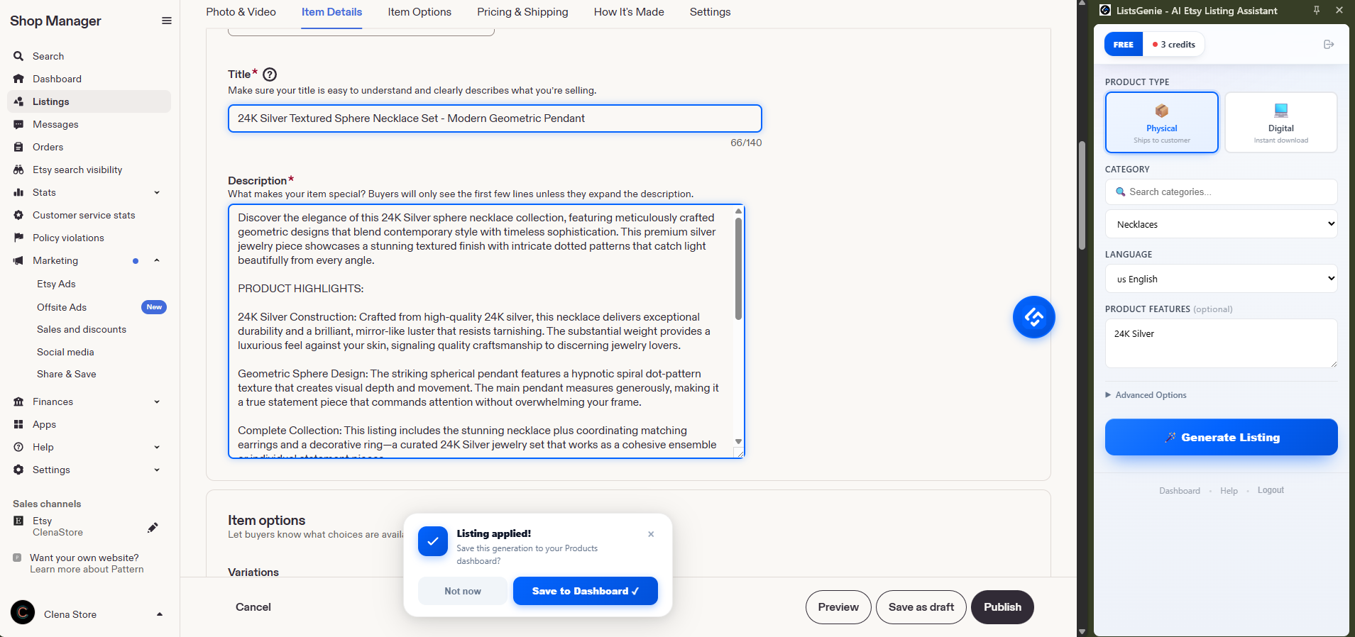ListsGenie generating a title, 13 tags and description