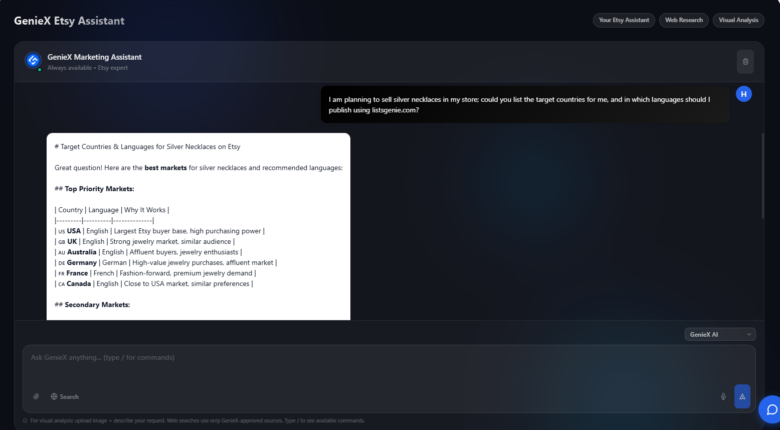 Opening GenieX from the dashboard sidebar