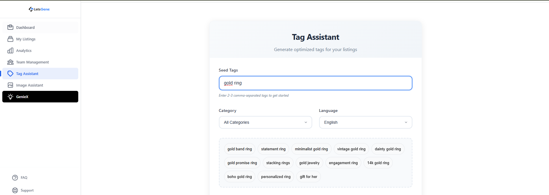 Opening the Tag Assistant from the dashboard sidebar